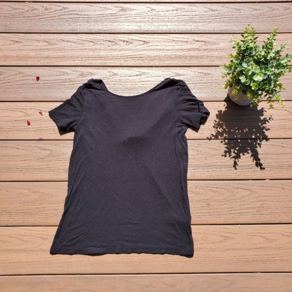 Forever 21 Black Tee Shirt Strappy V Back T-Shirt Top Active Athleisure Lounge S - Picture 2 of 6